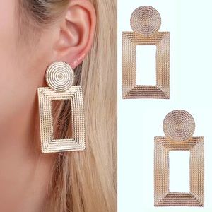 Gold Textured Geometric Post Statement Earrings